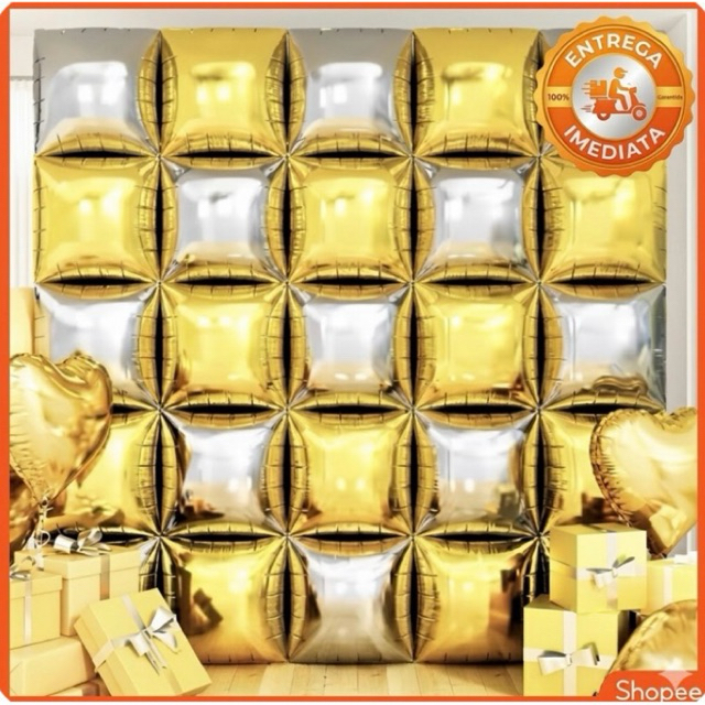 25 Unidade de Parede De Balões Metalizados Premium  Quadriculados Quadrados dois lados decoracao enfeite -envio imediato