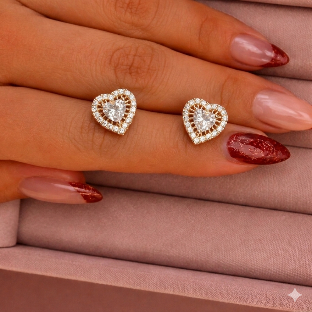 Brinco Feminino Coração Cravejado Zircônia Aço Inoxidável Antialérgico Dourado e Prateado Delicado em Oferta na Shopee