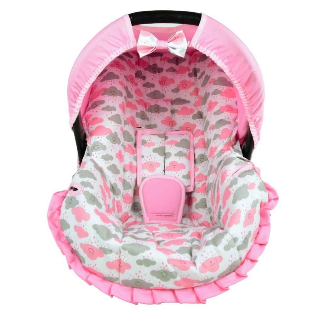 Capa para Bebê Conforto, Capota Protetora Solar e Protetores de Cinto -Nuvem Rosa Burigotto
