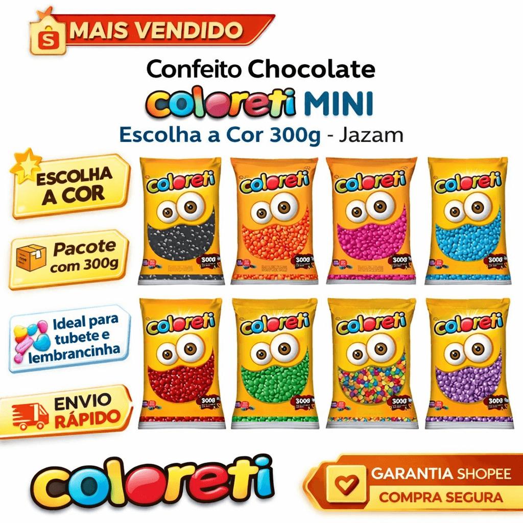 Confeito Chocolate Coloreti Mini Escolha a Cor 300g - Jazam Confeito Chocolate Coloreti Mini Escolha a Cor 300g - Jazam