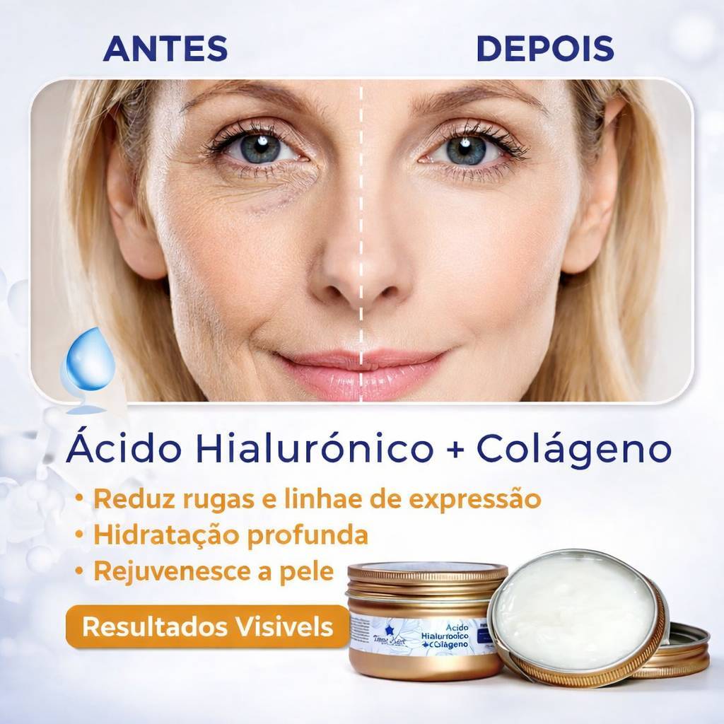 Ácido Hialurônico + Colágeno Reduz Rugas Hidrata e Rejuvenesce Tenha uma Pele Jovem e Radiante