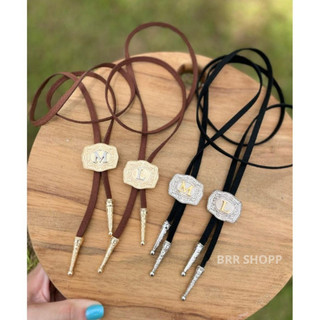 Colar Country Gravatinha Colar Choker Boho Chic Com Inicial WESTERN Elegante Exclusivo Moda Rodeio Festa Ana Castela