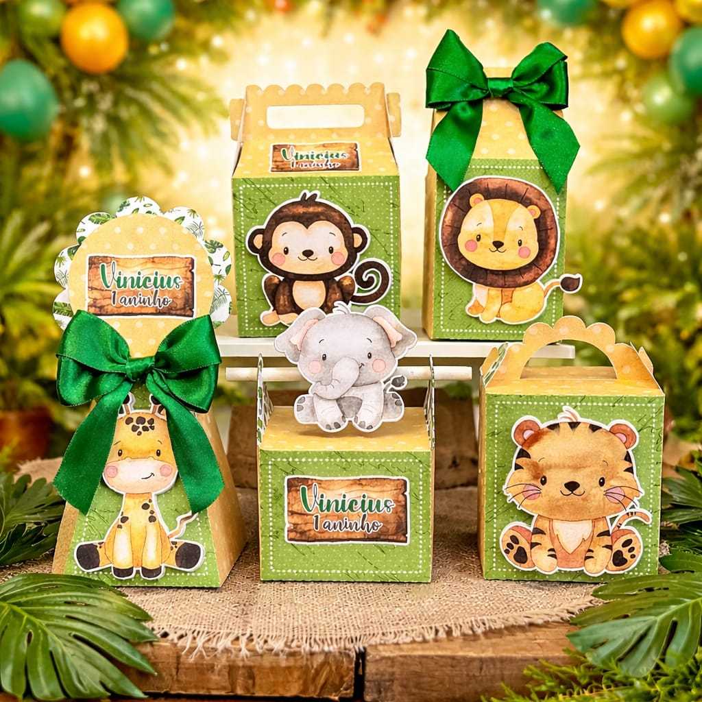 Caixinhas Personalizadas Safari Com Aplique Lembrancinha Safari Infantil Com Nome e Idade
