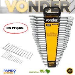 Jogo De Chaves 26 Peças Combinadas Vonder Aço Cromo Vanádio 6 a 32mm Resistente Contra Oxidação Top