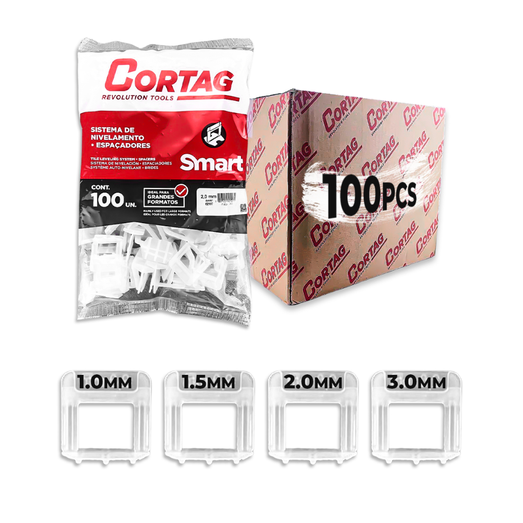 Espaçador Nivelador 100 Peças Cortag Smart 1,0mm 1,5 mm 2 mm ou 3 mm para Porcelanato Piso Cerâmica