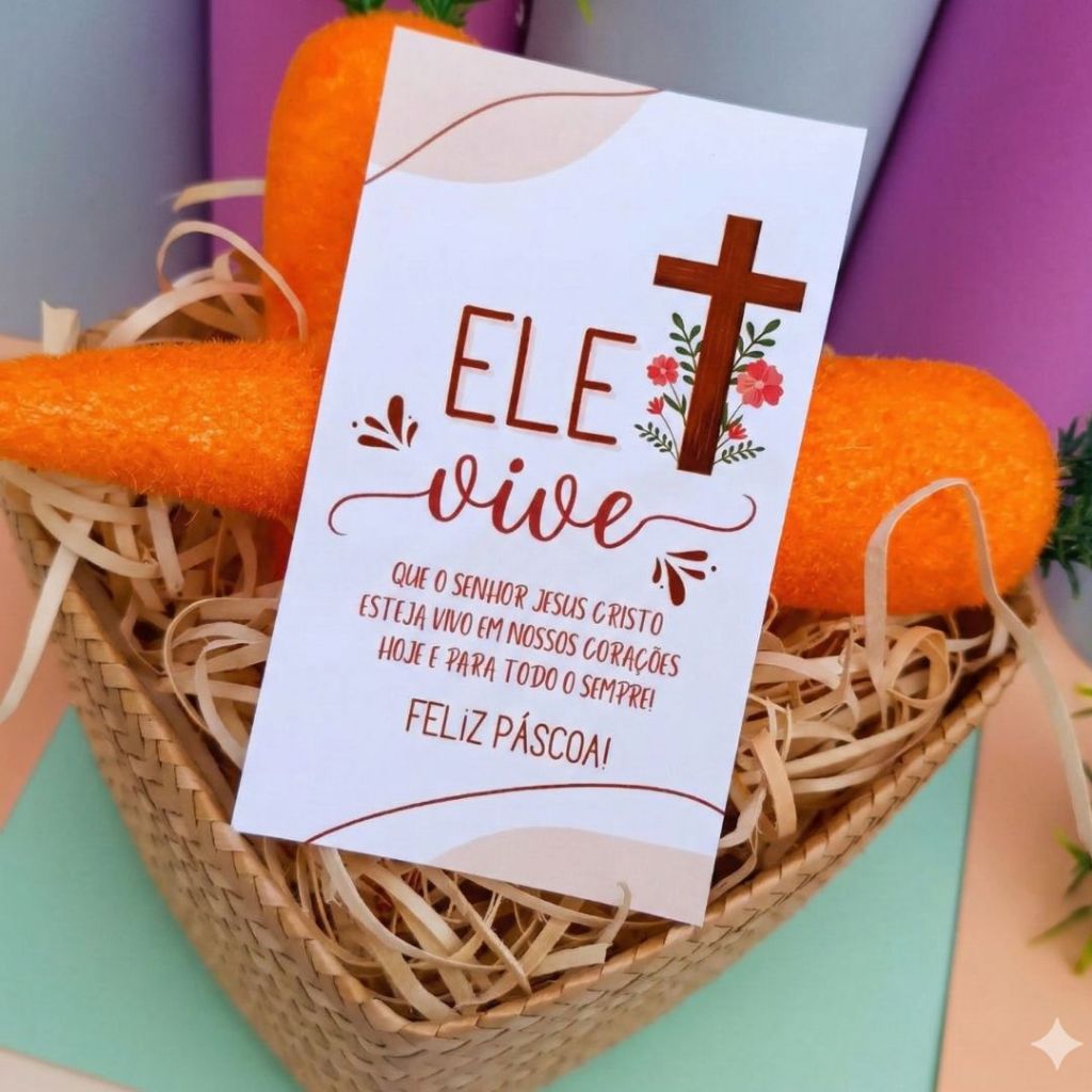 Kit Mini Cartão de Páscoa 1 9,5x5,5 cm – Tag para Lembrancinhas 16, 32 ou 48 Unidades