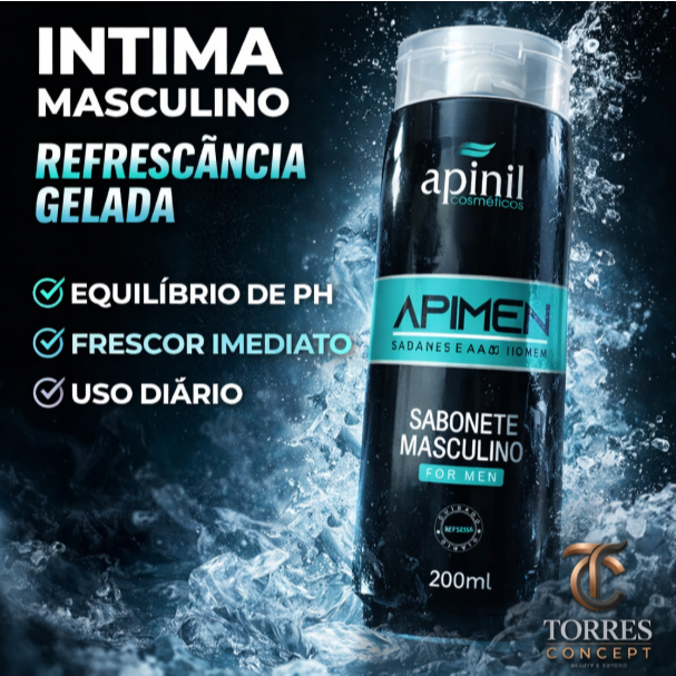 Sabonete Íntimo Masculino Apimen Apinil Equilíbrio PH Ação Refrescante Cuidado Diário Homem 200ml