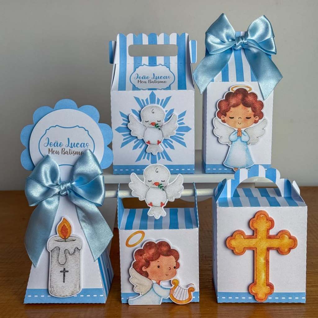 Kit Festa  Batizado azul  l Personalizados l Lembrancinha para Festa l kit Caixas Personalizadas Mesversário aniversário