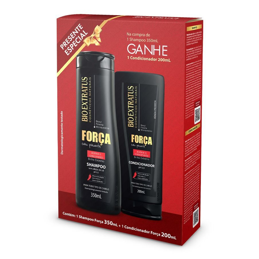 Kit Bio Extratus Shampoo + Condicionador Força Pimenta 350ml + 200ml  Crescimento Capilar