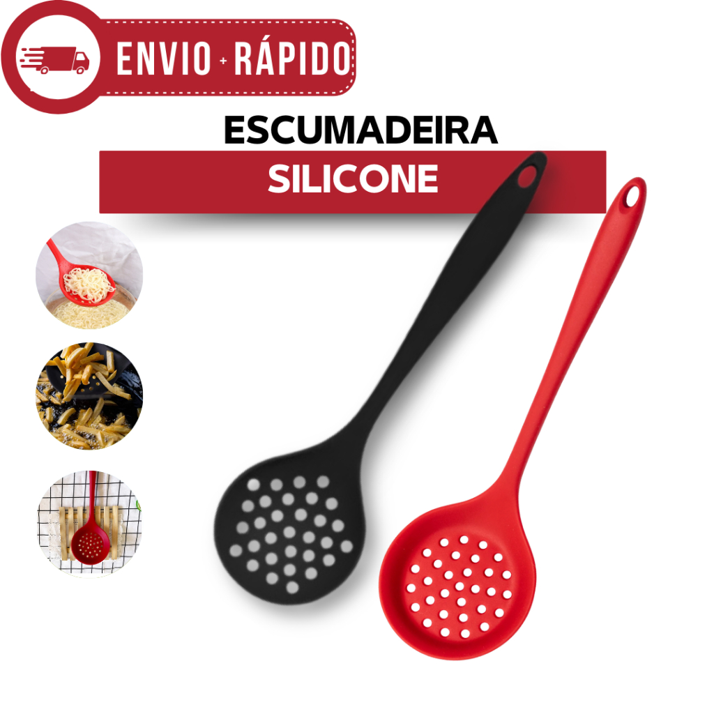 Escumadeira Colher Vazada em Silicone Altas temperaturas 28,5 cm Espumadeira Utensilios