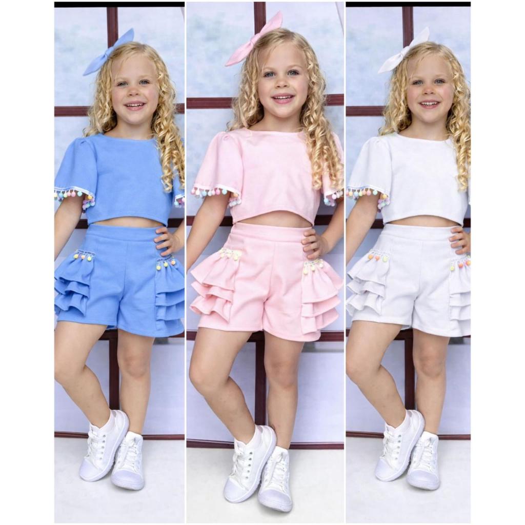Conjunto Infantil Menina Blogueirinha Verão Blusinha e Short com Lacinho Moda Kids em Oferta na Shopee