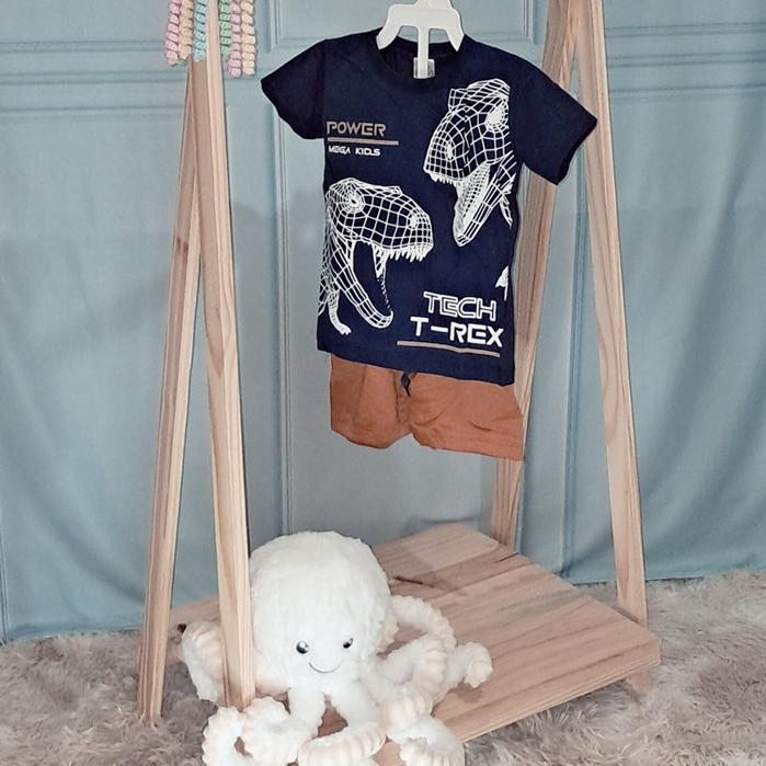Conjunto Infantil Menino Verão Power T-Rex Mega Kids - Tamanhos 2 e 3 - Camiseta Algodão + Short Confortável