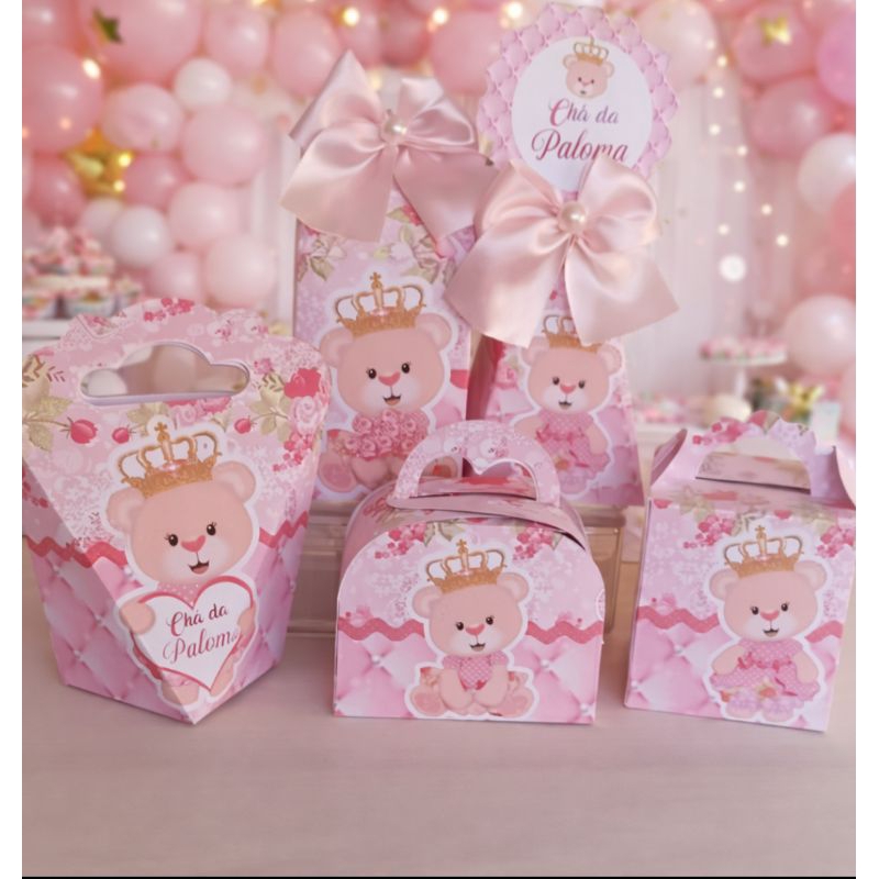 kit Festa Ursinha Princesa Rosa Lembrancinha-chá de Bebe Aniversario  Festa