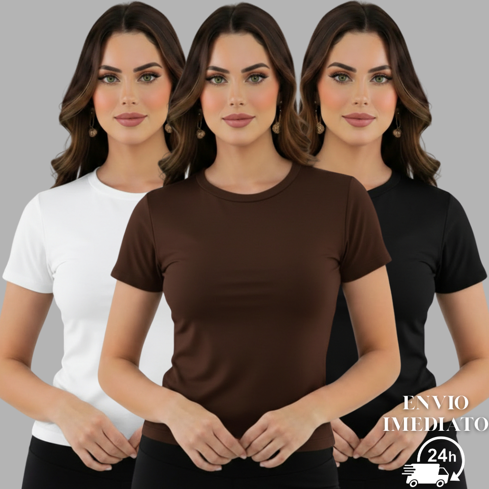 Kit 3 Blusa Feminina Suplex Academia dia a dia Esportes Blusinha básica