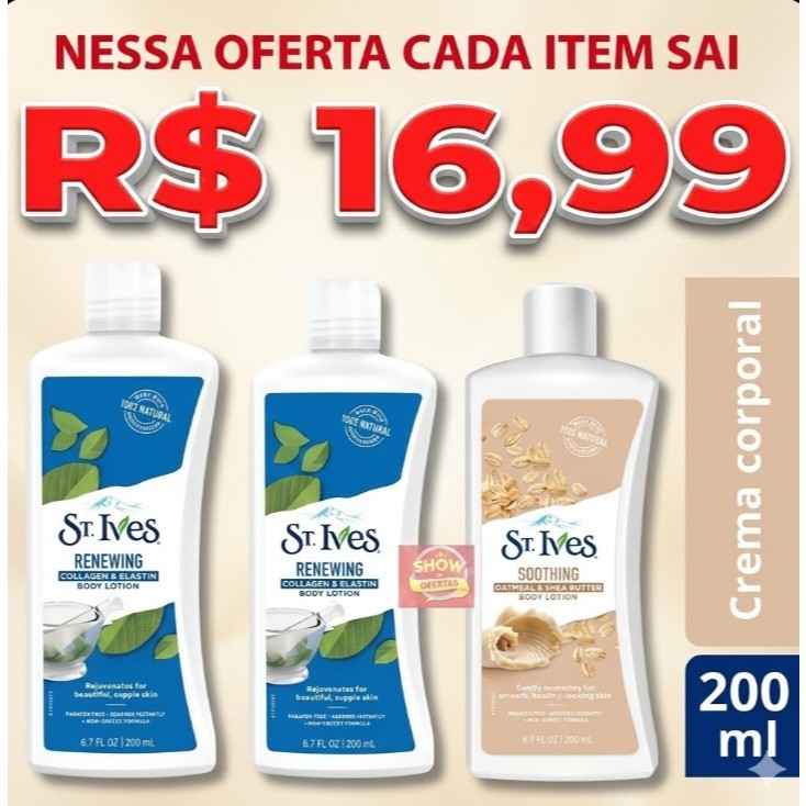 Kit 3 St. Ives Creme St. Ives Colágeno E Elastina ou Aveia e Karité Hidratante 200ml