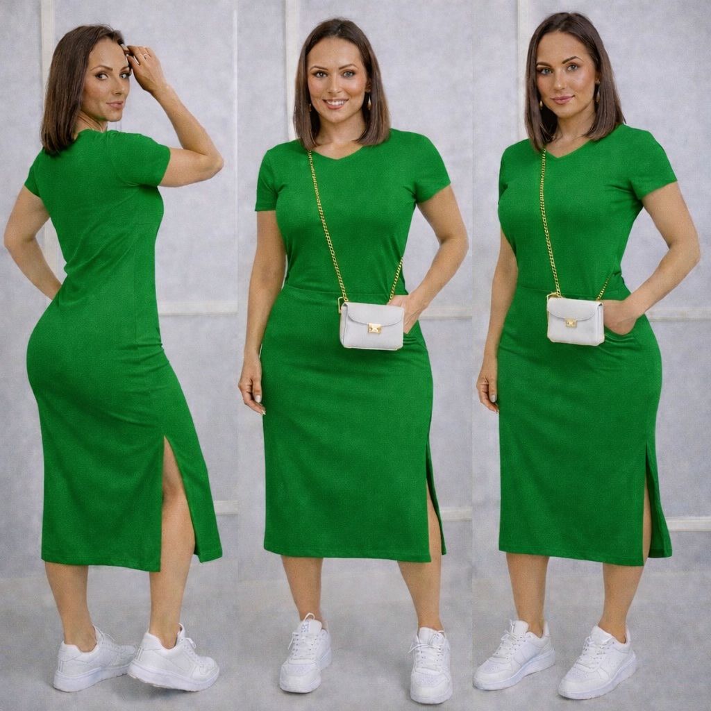Vestido  Envio Rápido MIDI casual fenda lateral e bolso charme e elegancia em uma só peça