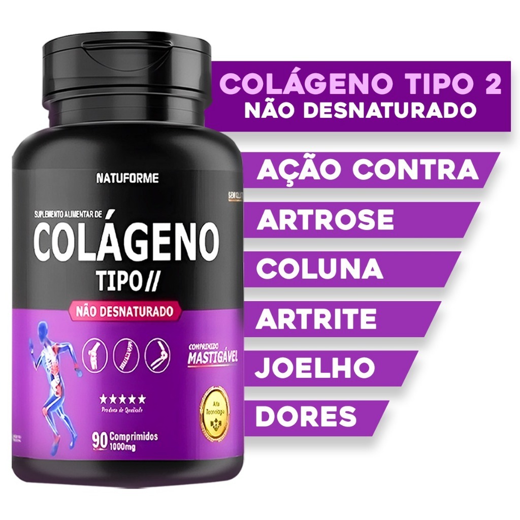 Colágeno Tipo 2 Não Desnaturado Puro 90 Comprimidos Mastigáveis - (CONSUMO PARA 03 MESES) em Oferta na Shopee
