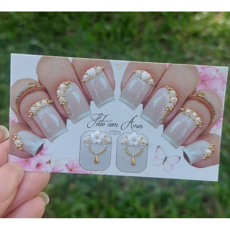 Kit 5 cartelas de luxo (25 pares) Joia de Unha Artesanal com Pedrarias 3D Nail Art Luxo Decoração
