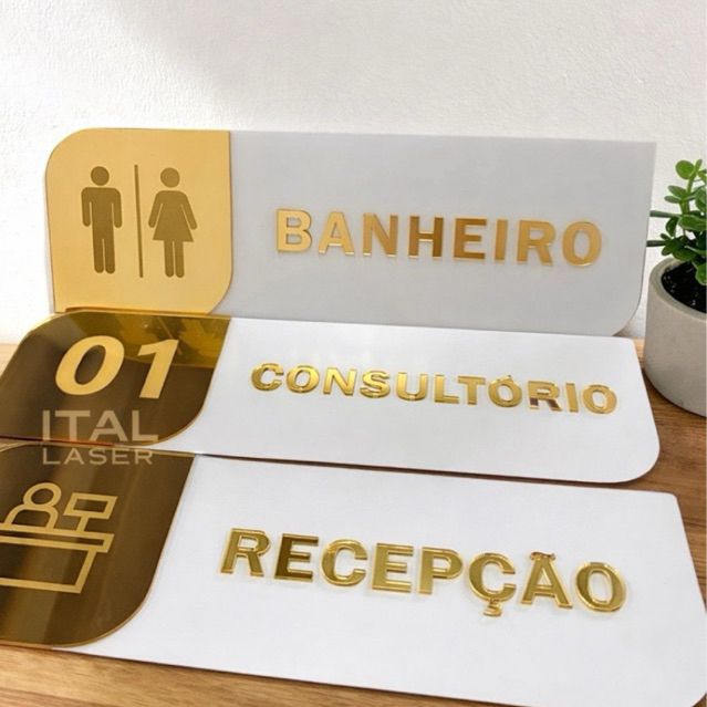 Placa de Porta Personalizada em Acrílico + MDF | Consultório, Banheiro, Sala | Premium