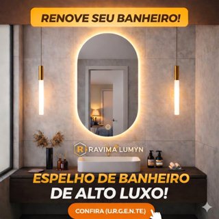 Espelho Led Touch Oval Organico Blogueira Suporte Fonte Bateria Moderno Banheiro Lavabo Quarto em Oferta na Shopee