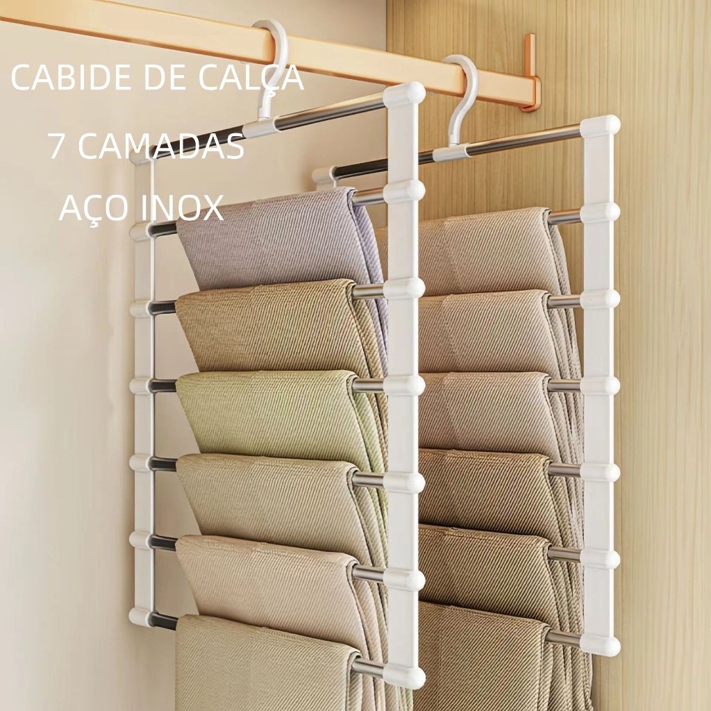 Kit 4/2/3/1 Cabides 7 Divisório Para Calças Toalhas Cachecóis Organizador De Roupa Aço Inox Reforçado Resistente