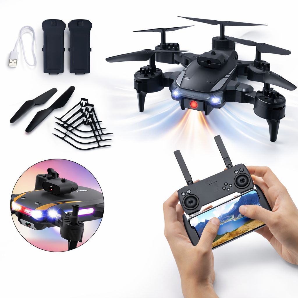 Drone Com Câmera Qualidade 4k Dupla Full Hd Foto Filma Cor Preto c/ Controle e Acessórios