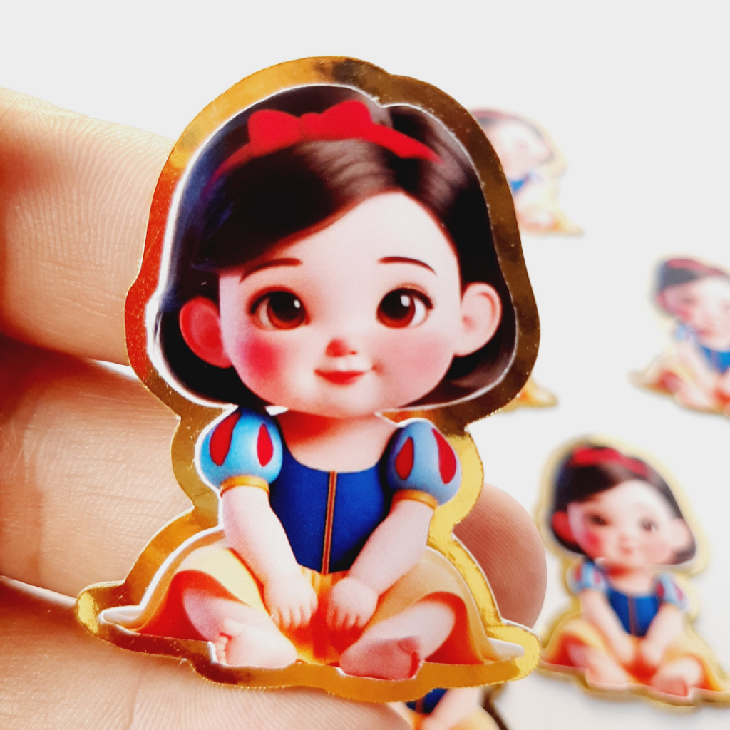 Aplique 3D BRANCA DE NEVE - DOURADO - Lembrancinhas, Apliques em pra caixinhas, cofrinhos, Nutella entre outros