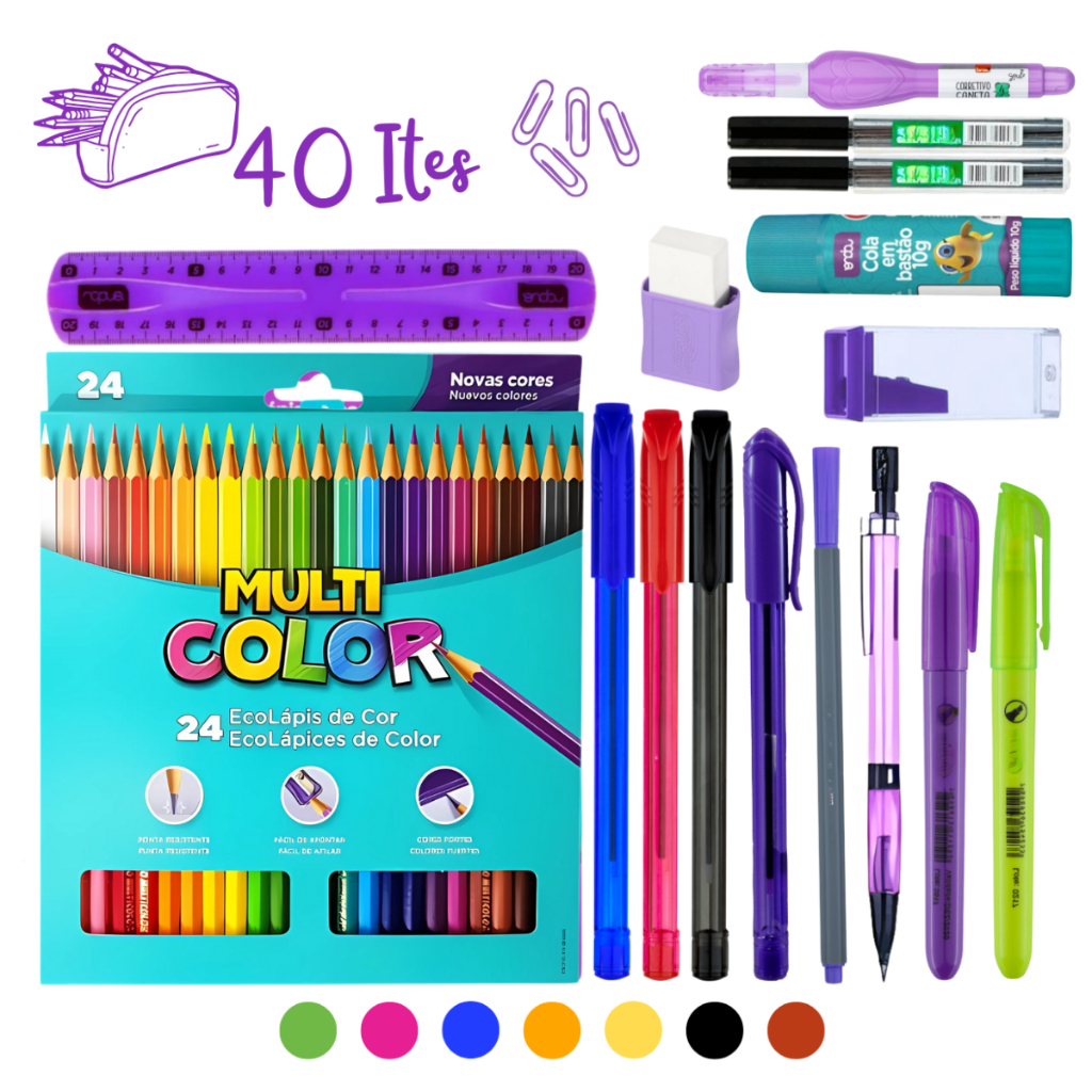 Kit Material Escolar Com 40 Itens em Oferta na Shopee