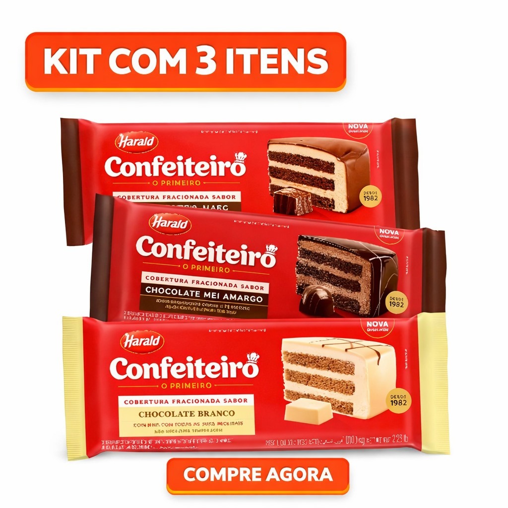 Barra Chocolate Confeiteiro Tipos 1kg C/03 Unidades Harald Cobertura em Oferta na Shopee
