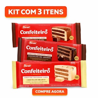 Barra Chocolate Confeiteiro Tipos 1kg C/03 Unidades Harald Cobertura em Oferta na Shopee