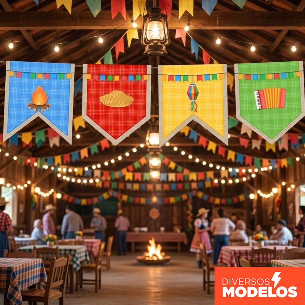 Bandeiras Festa Junina em Tecido Decoração São João Enfeite Arraiá Sublimado