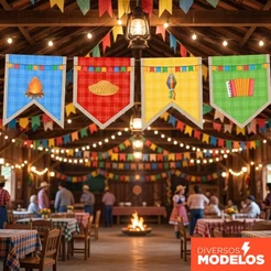 Bandeiras Festa Junina em Tecido Decoração São João Enfeite Arraiá Sublimado