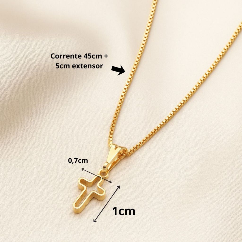 Colar Feminino Cruz Delicada Banhado a Ouro 18K Semijoia Religiosa Pingente Fé — imagem 2 de 2