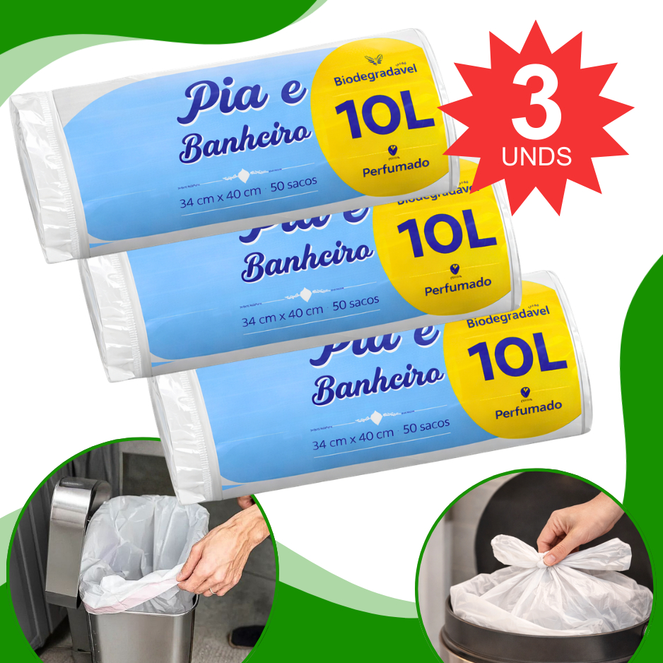 Kit 1/2/3 Rolos Saco de Lixo Para Pia Banheiro Perfumado 10L Ecológico Resistente 50 Sacos Por Rolo em Oferta na Shopee