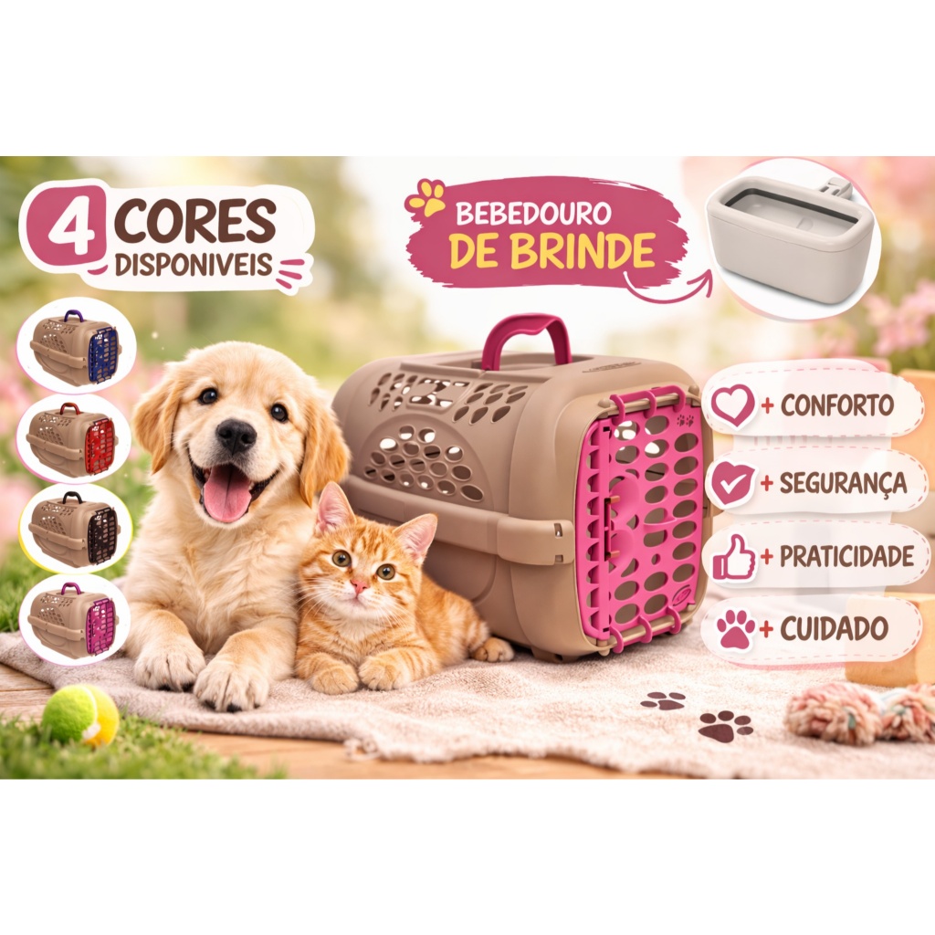 Caixa Transporte Pet Panther Gold Plast Pet Nº1 ao Nº5 Cães Gatos Viagem Com Bebedouro