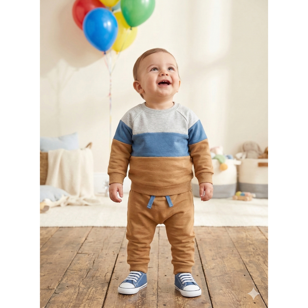 Conjunto Moletom Peluciado Infantil Menino Marrom com Recortes – Roupa de Inverno