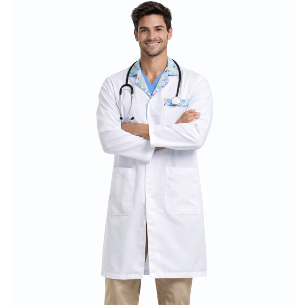 Jaleco Pediatra Masculino Manga Longa Estampado Médico Infantil Para Medicina Hospital Consultório - Dr Chef
