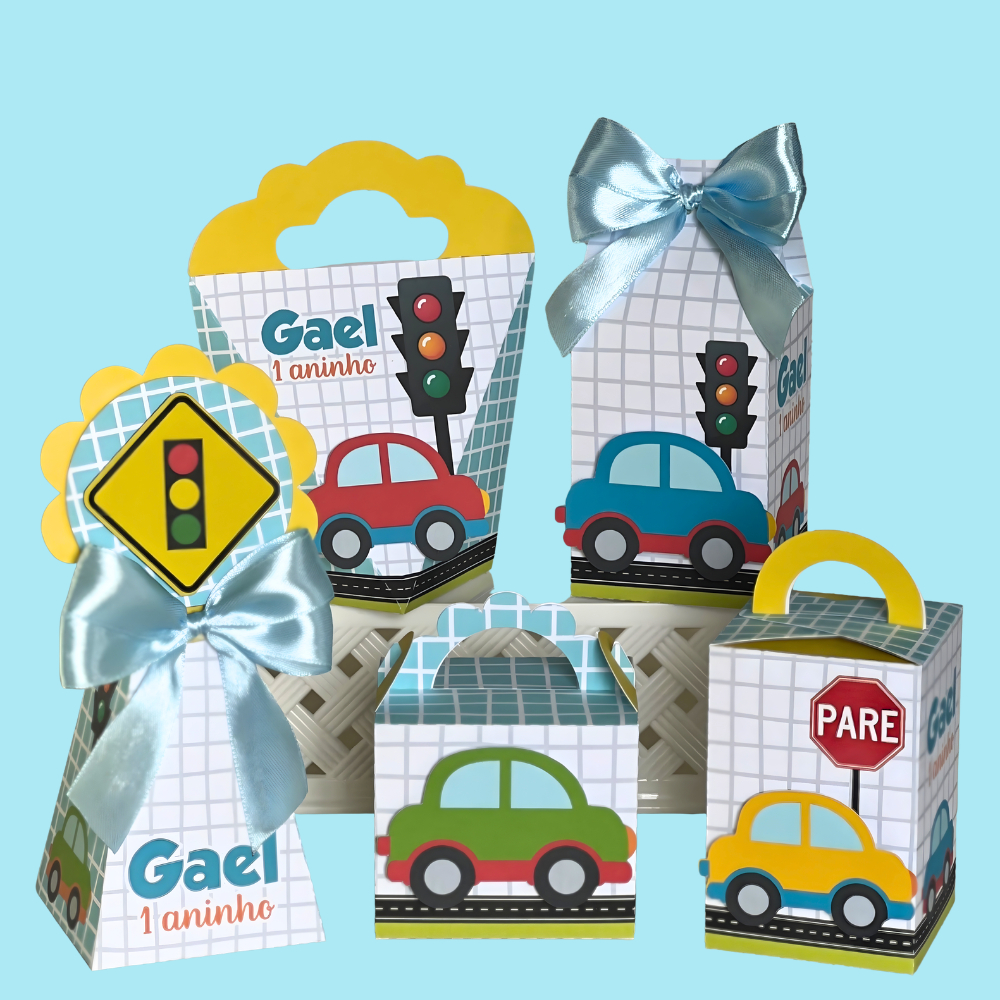 Kit 15 Caixinhas Personalizadas Tema Carrinhos/Carros – Lembrancinha Festa/Aniversário Infantil