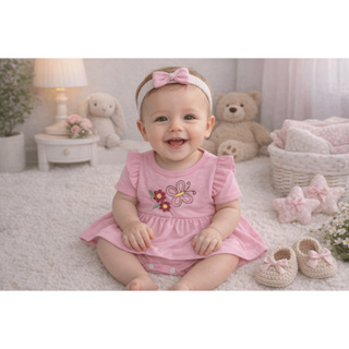 Body Saia Bebê Menina Borboleta Bordada com Faixa de Cabelo Recém Nascisda 0 a 3 meses Confortável em Oferta na Shopee