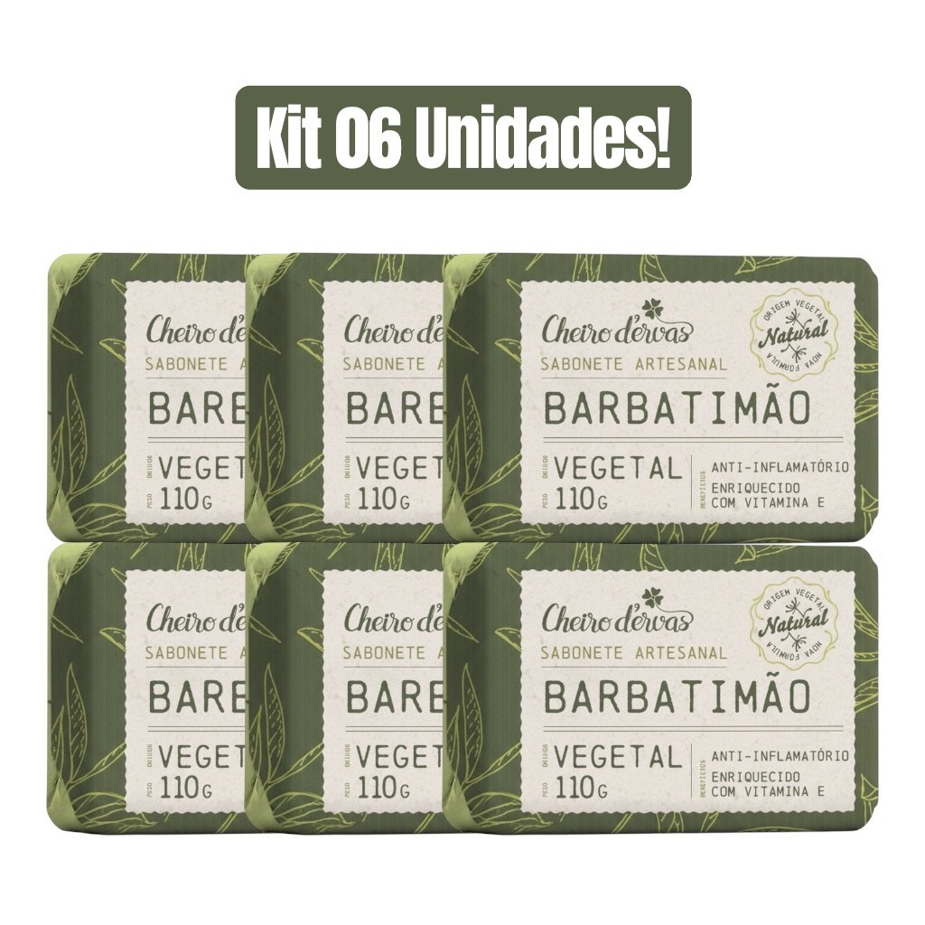 KIT 6 UNIDADES SABONETE BARBATIMÃO 110g CHEIRO D ERVAS