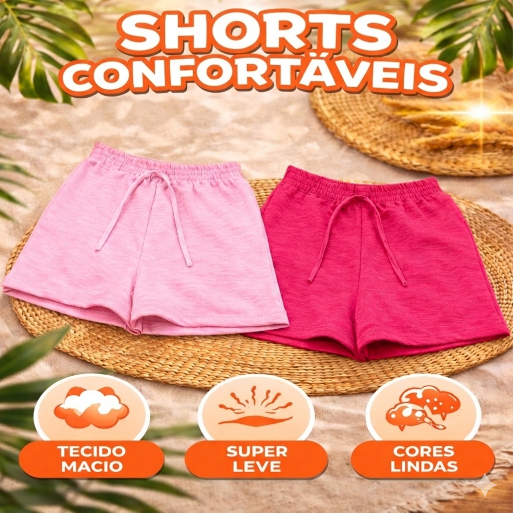 Shorts Femininos Malib Tecido Duna 2 Premium Cós Elástico Cintura Alta  Moda Verão Conforto