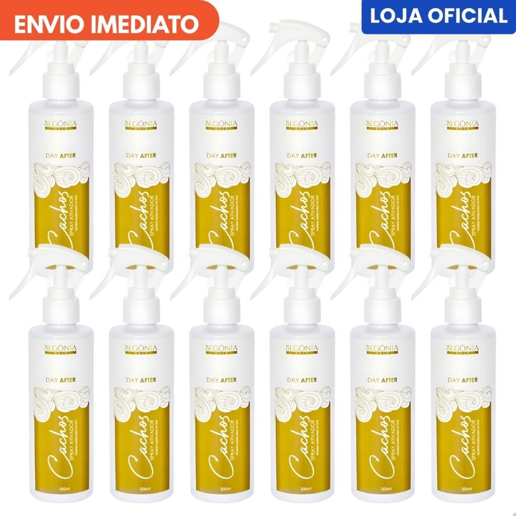 Kit 12 Sprays Ativador de Cachos 200ml Begônia Gold Day After Definição Hidratação