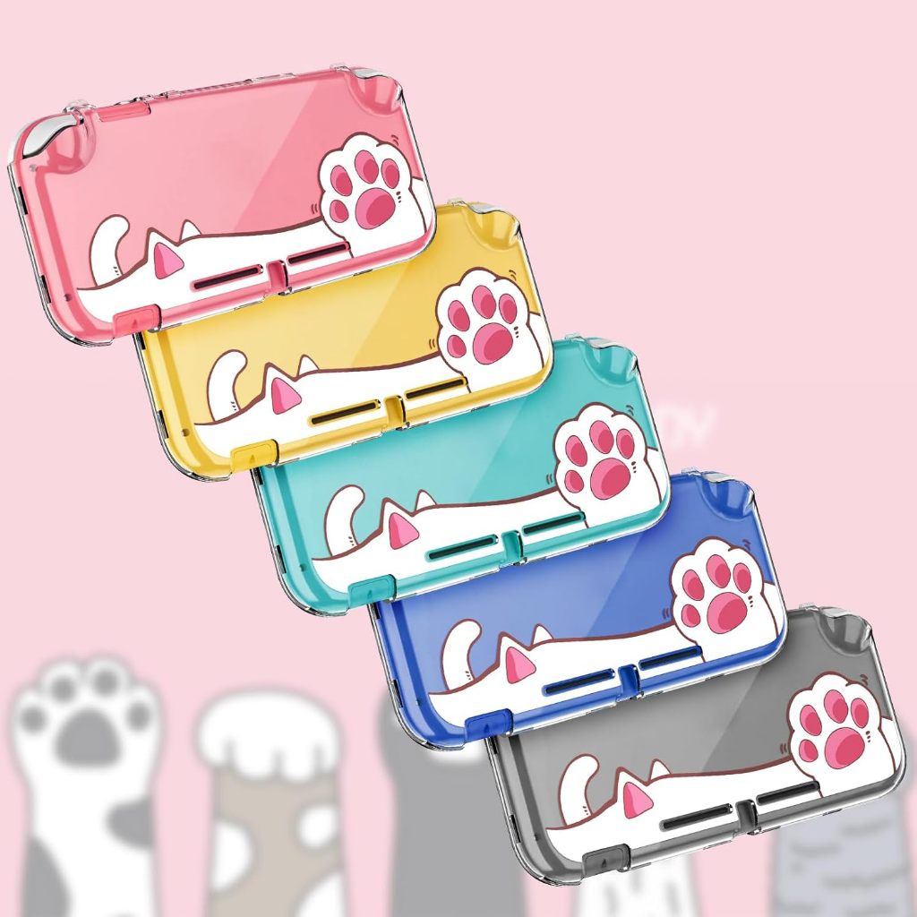 Capa protetora para Switch Lite, capa de policarbonato rígido transparente antichoque com padrão de patinha de gato