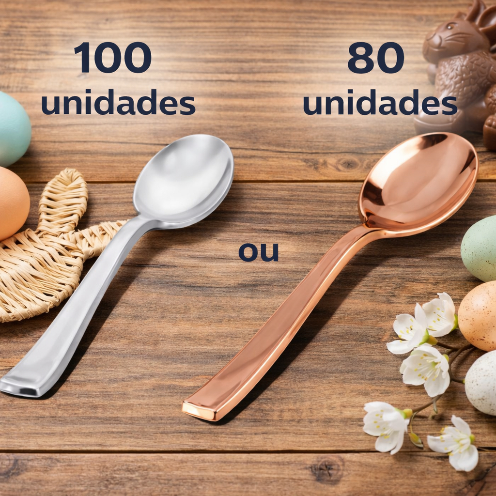 Mini Colher para Ovo de Colher 13cm Luxo Dourada Prata Rosé Silver Plastic Sobremesa