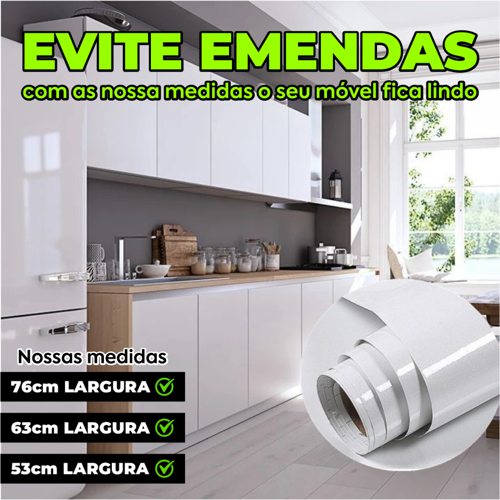 Adesivo Branco 76, 63 e 53Cm  de Largura no Brilho ou Fosco