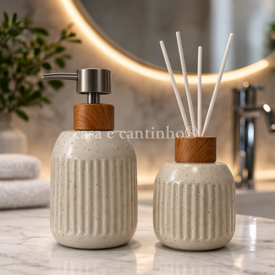 Kit Banheiro 2 Peças Lavabo Porta Sabonete Líquido Porta Escova Decorativo em Oferta na Shopee