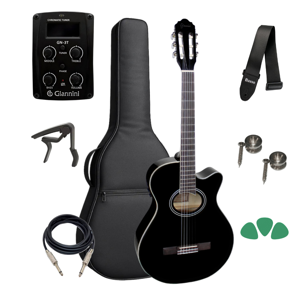 Violão Giannini Gnf 1d Ceq Bk Nylon Elétrico Preto +kit Full