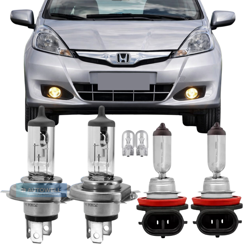 Kit Lâmpadas Honda Fit 2004 2005 2006 2007 2008 2009 2010 2011 2012 2013 2014 2015 2016 Até 2019 Farol Alto  Baixo Milha