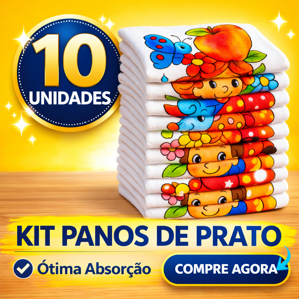 Pano De Prato Atacado Vies Estampado Grande Kit Com 10 Peças em Oferta na Shopee