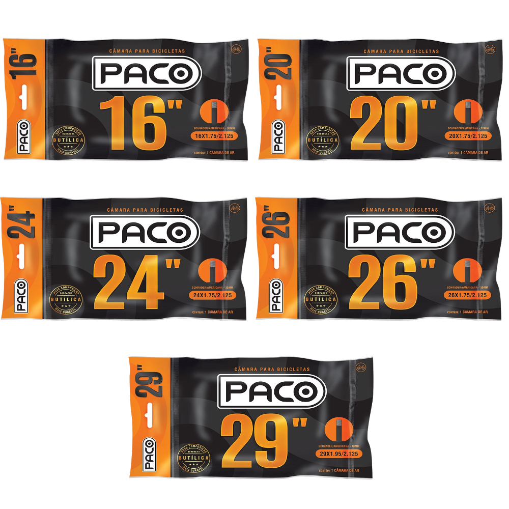 Câmaras de ar Paco aro 16 20 24 26 29 pneu bico grosso